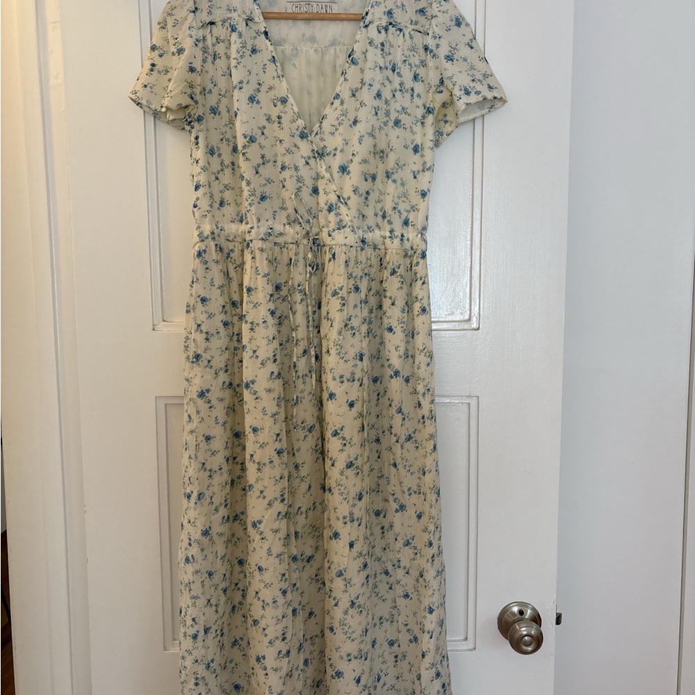 Christy Dawn White and Blue Floral Midi Dress